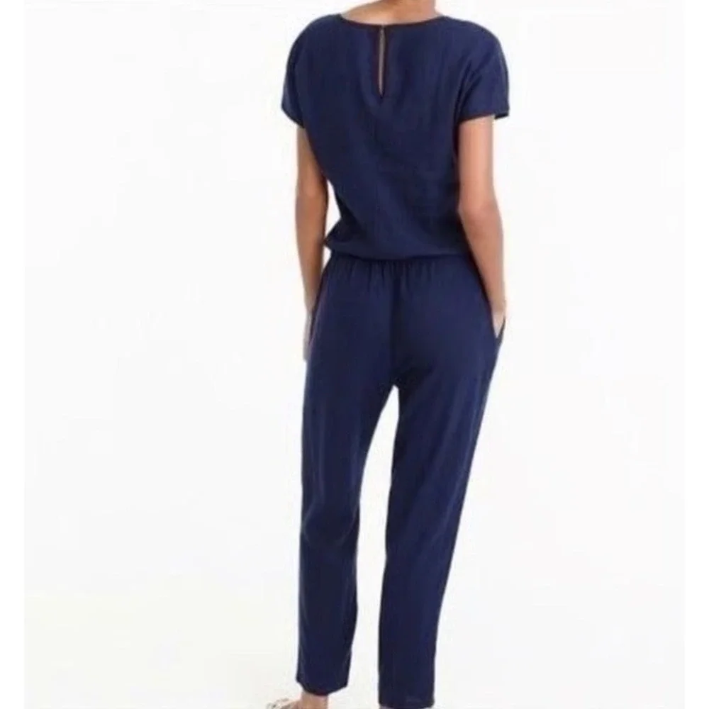 J.‎ Crew Women's Linen Blend Jumpsuit Size S Navy Short Sleeve V Neck Pockets